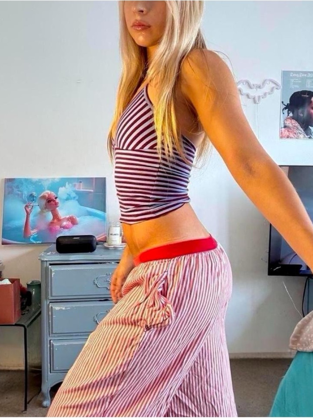 victoria's secret PINK red and white striped button up pajama pants size l